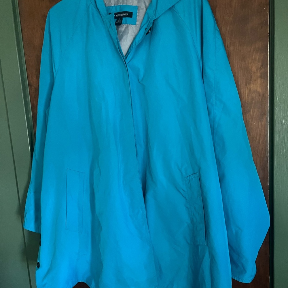Women's Blue Hooded Weather Tamer rain Jacket, 2x.
